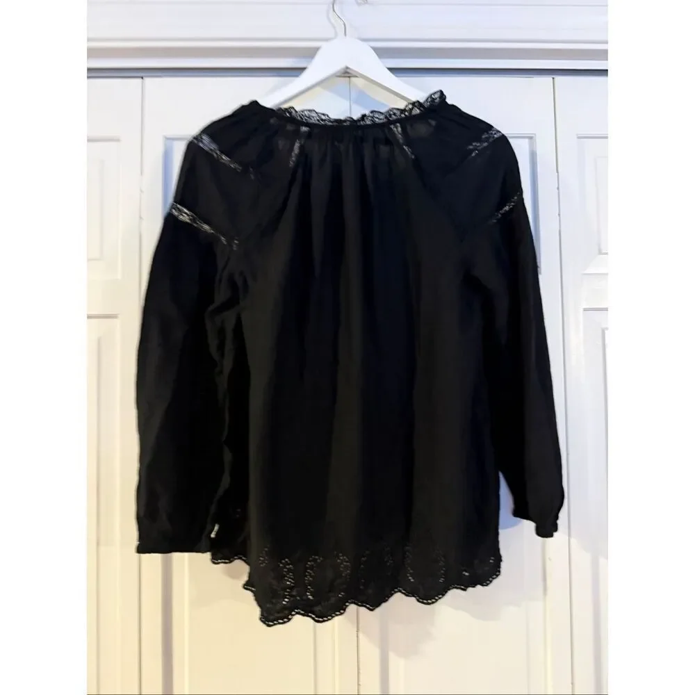 Old Navy black embroidered puff sleeve boho blouse size M